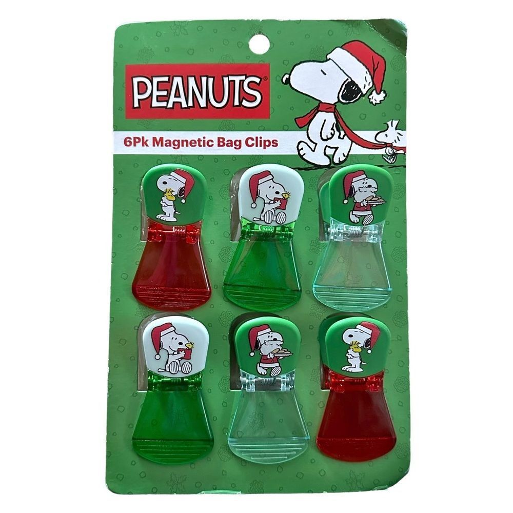 PEANUTS Christmas Chip Clips Snoopy & Woodstock 6 Pack of Magnetic Bag Clips